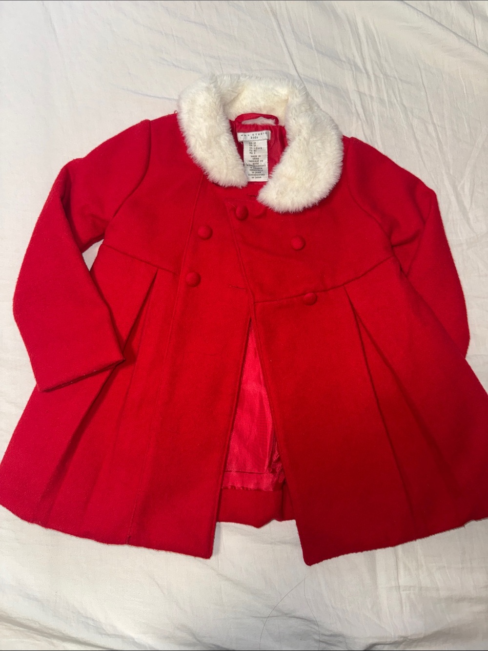 Max Studio Girls Red Coat with White Faux Fur Collar